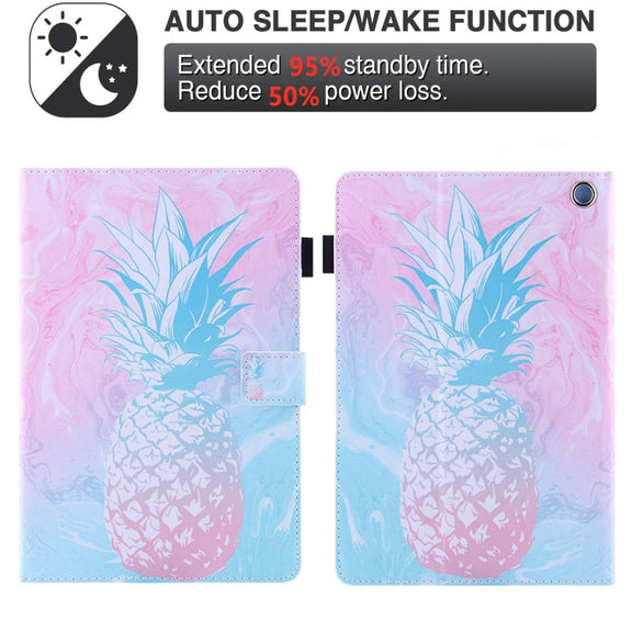 For Amazon Fire Max 11 2023 Colored Drawing Leather Smart Tablet Case(Blue Pink Pineapple)