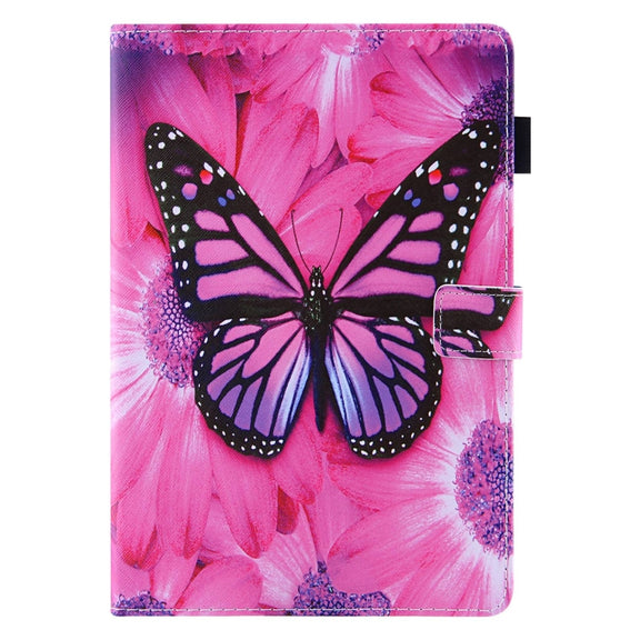 For Amazon Fire Max 11 2023 Colored Drawing Leather Smart Tablet Case(Red Flower Pink Butterfly)