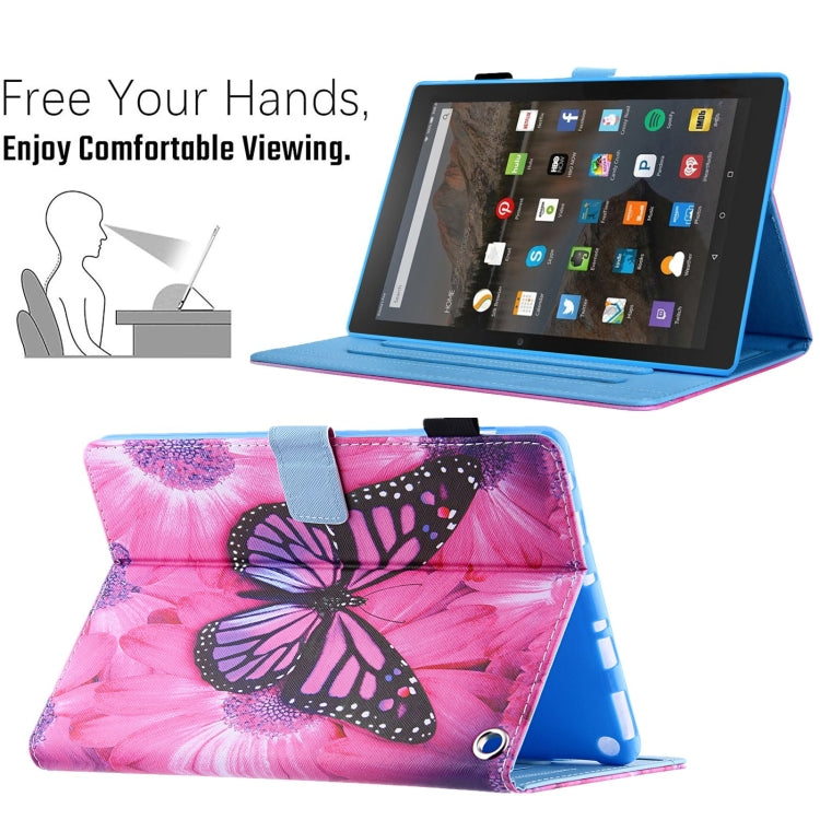 For Amazon Fire Max 11 2023 Colored Drawing Leather Smart Tablet Case(Red Flower Pink Butterfly)