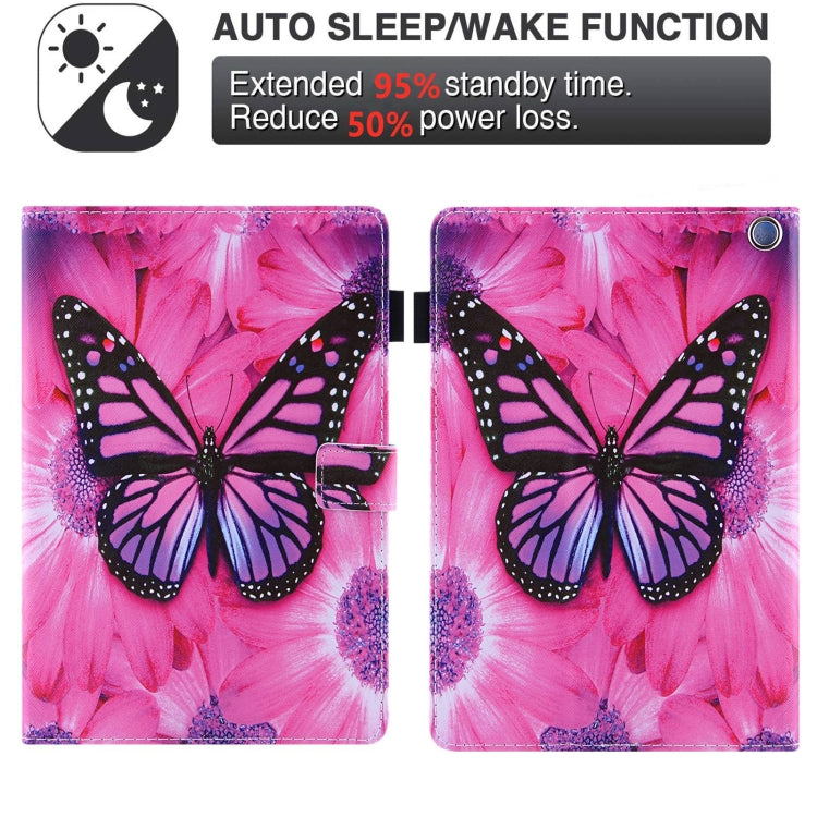 For Amazon Fire Max 11 2023 Colored Drawing Leather Smart Tablet Case(Red Flower Pink Butterfly)