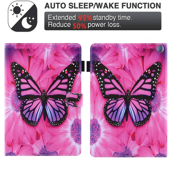 For Amazon Fire Max 11 2023 Colored Drawing Leather Smart Tablet Case(Red Flower Pink Butterfly)