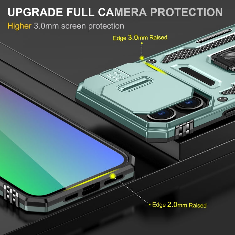 For iPhone 16 Pro Max Armor PC + TPU Camera Shield Phone Case(Alpine Green)