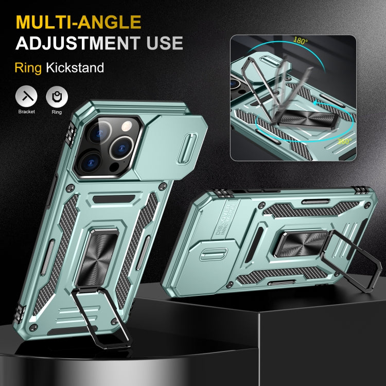 For iPhone 16 Pro Max Armor PC + TPU Camera Shield Phone Case(Alpine Green)