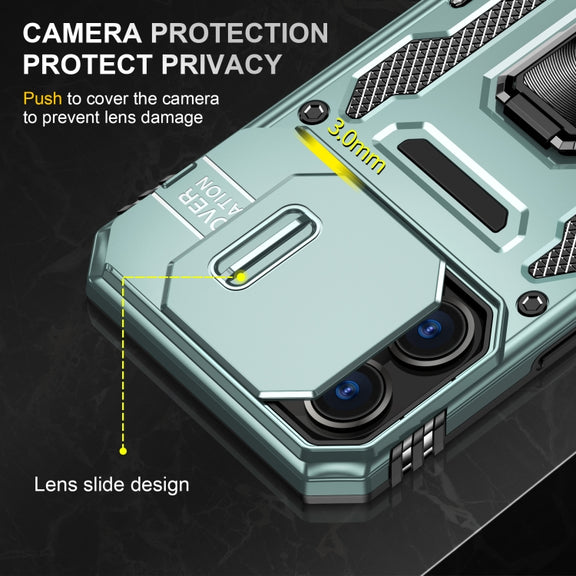 For iPhone 16 Pro Max Armor PC + TPU Camera Shield Phone Case(Alpine Green)