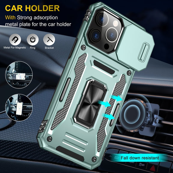 For iPhone 16 Pro Max Armor PC + TPU Camera Shield Phone Case(Alpine Green)