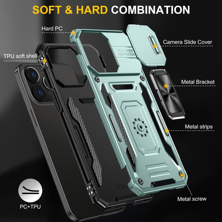 For iPhone 16 Pro Max Armor PC + TPU Camera Shield Phone Case(Alpine Green)
