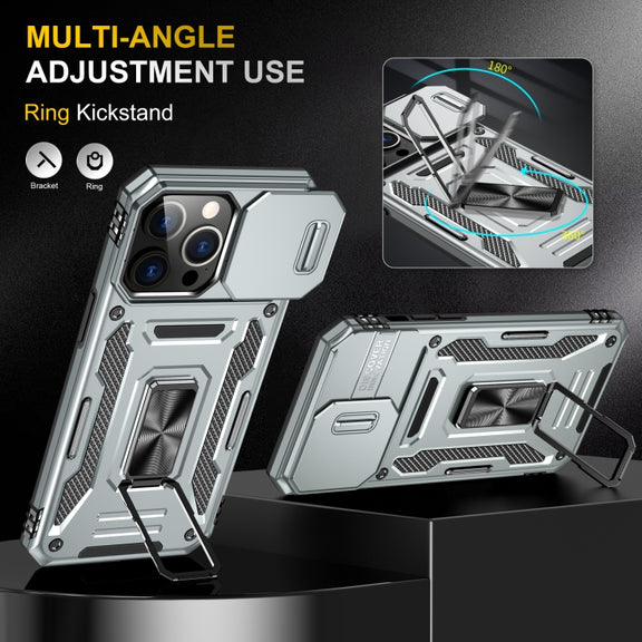 For iPhone 16 Pro Armor PC + TPU Camera Shield Phone Case(Grey)