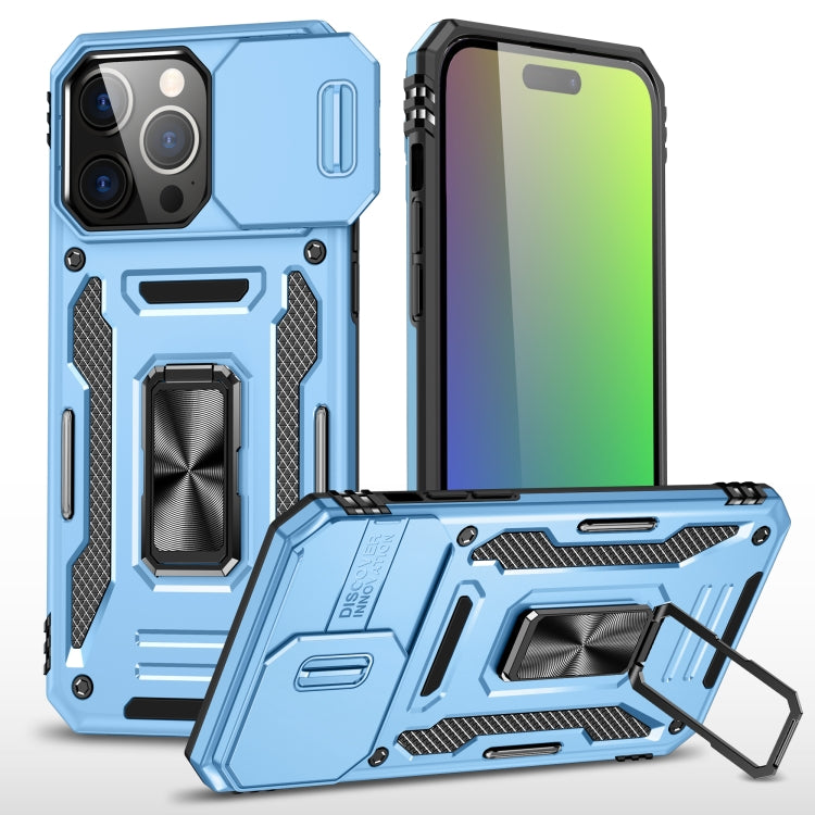For iPhone 16 Pro Armor PC + TPU Camera Shield Phone Case(Light Blue)