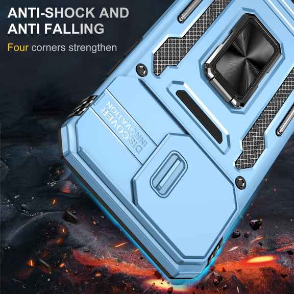 For iPhone 16 Pro Armor PC + TPU Camera Shield Phone Case(Light Blue)