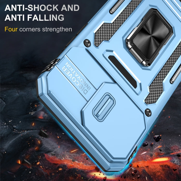 For iPhone 16 Pro Armor PC + TPU Camera Shield Phone Case(Light Blue)
