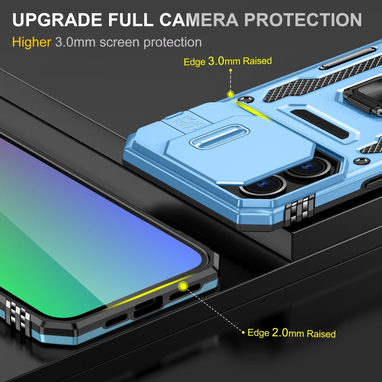For iPhone 16 Pro Armor PC + TPU Camera Shield Phone Case(Light Blue)