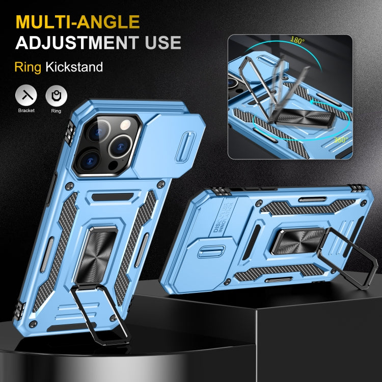 For iPhone 16 Pro Armor PC + TPU Camera Shield Phone Case(Light Blue)