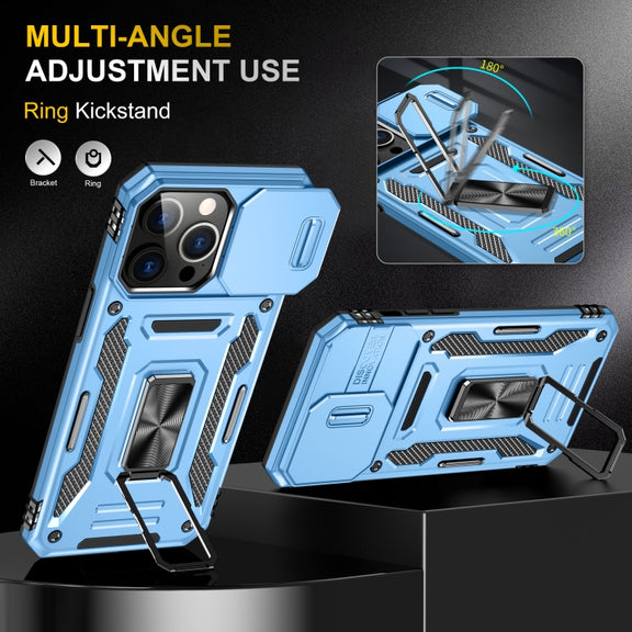 For iPhone 16 Pro Armor PC + TPU Camera Shield Phone Case(Light Blue)