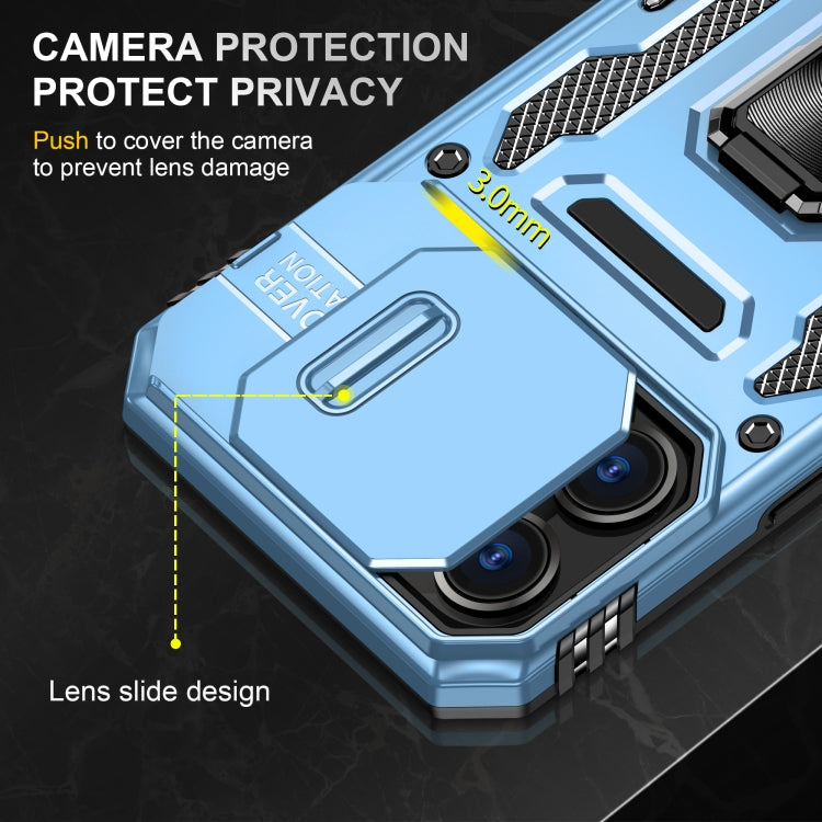 For iPhone 16 Pro Armor PC + TPU Camera Shield Phone Case(Light Blue)