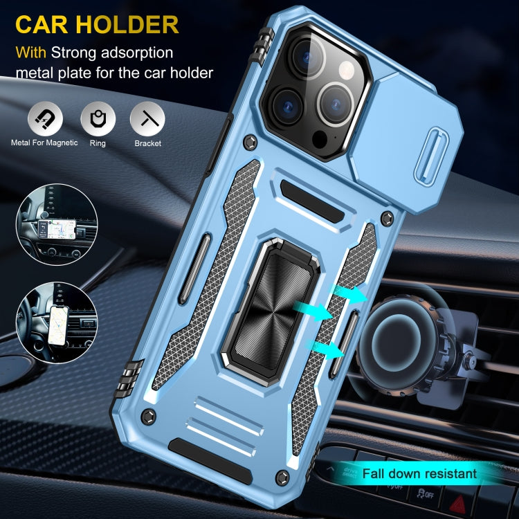 For iPhone 16 Pro Armor PC + TPU Camera Shield Phone Case(Light Blue)