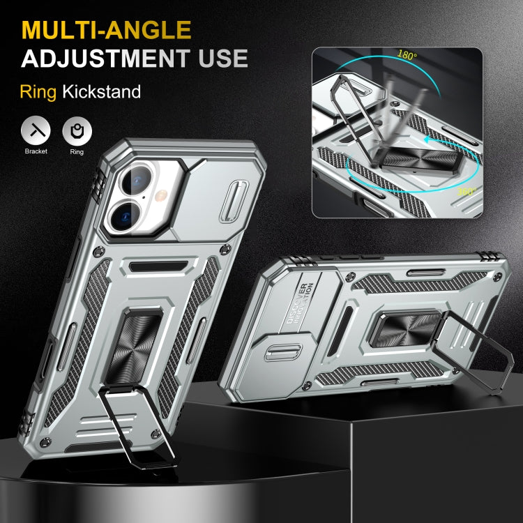 For iPhone 16 Plus Armor PC + TPU Camera Shield Phone Case(Grey)