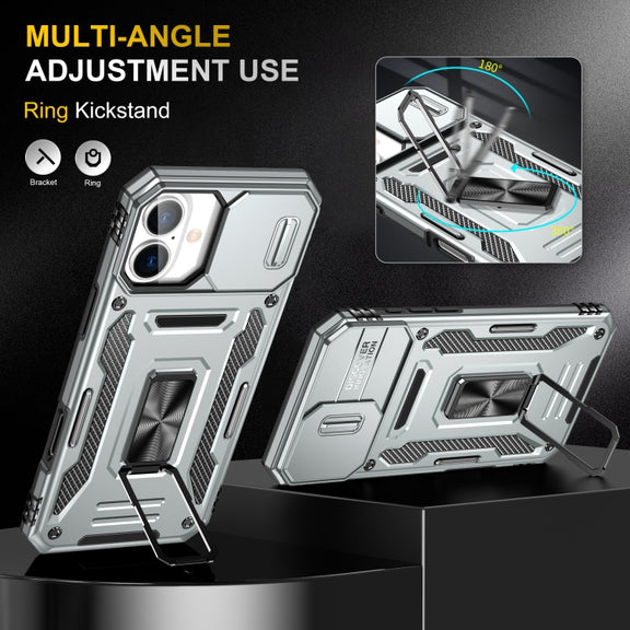 For iPhone 16 Plus Armor PC + TPU Camera Shield Phone Case(Grey)