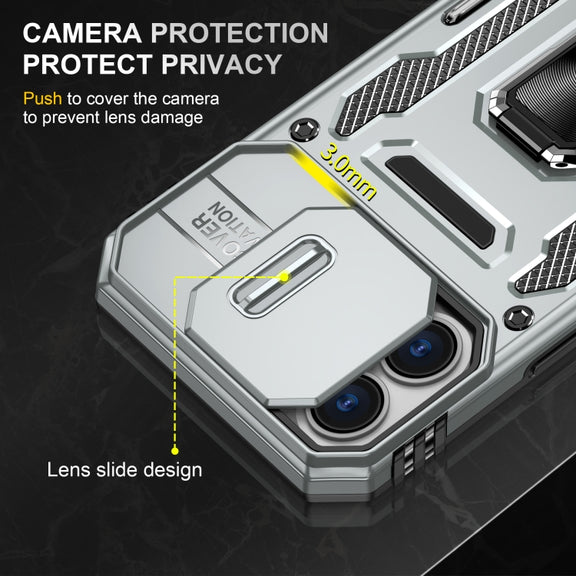 For iPhone 16 Plus Armor PC + TPU Camera Shield Phone Case(Grey)
