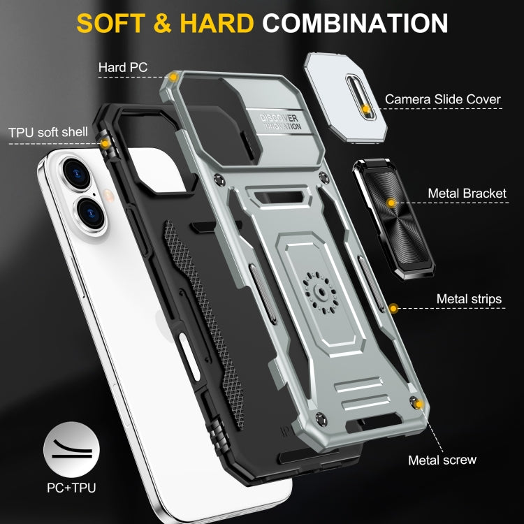 For iPhone 16 Plus Armor PC + TPU Camera Shield Phone Case(Grey)