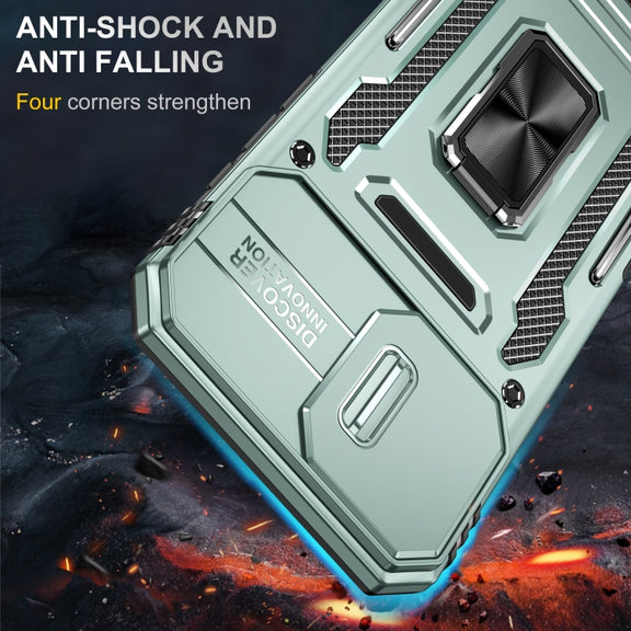 For iPhone 16 Armor PC + TPU Camera Shield Phone Case(Alpine Green)
