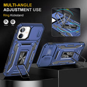 For iPhone 16 Armor PC + TPU Camera Shield Phone Case(Navy Blue)