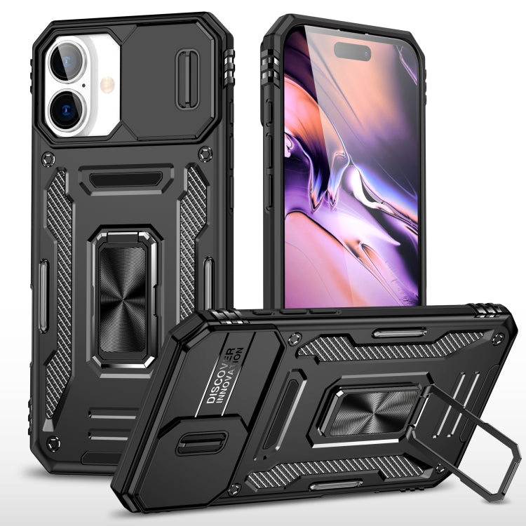 For iPhone 16 Armor PC + TPU Camera Shield Phone Case(Black)