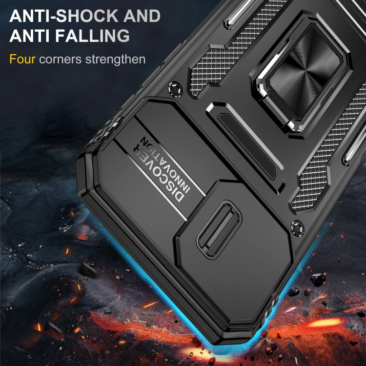 For iPhone 16 Armor PC + TPU Camera Shield Phone Case(Black)
