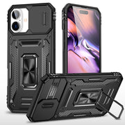 For iPhone 16 Armor PC + TPU Camera Shield Phone Case(Black)