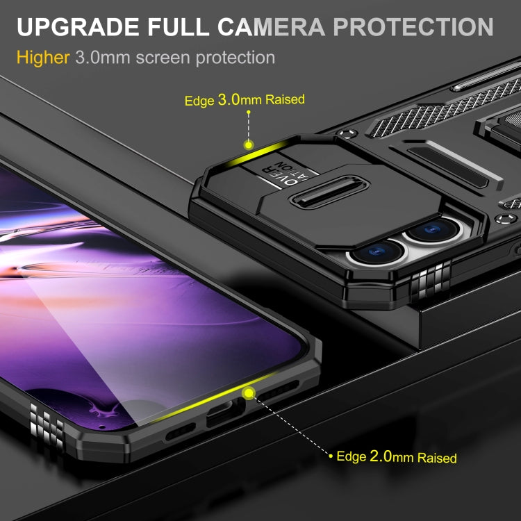 For iPhone 16 Armor PC + TPU Camera Shield Phone Case(Black)