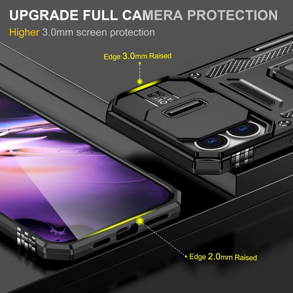 For iPhone 16 Armor PC + TPU Camera Shield Phone Case(Black)