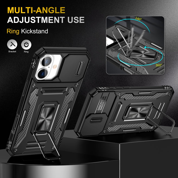 For iPhone 16 Armor PC + TPU Camera Shield Phone Case(Black)