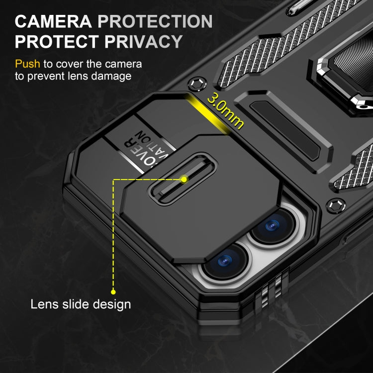 For iPhone 16 Armor PC + TPU Camera Shield Phone Case(Black)