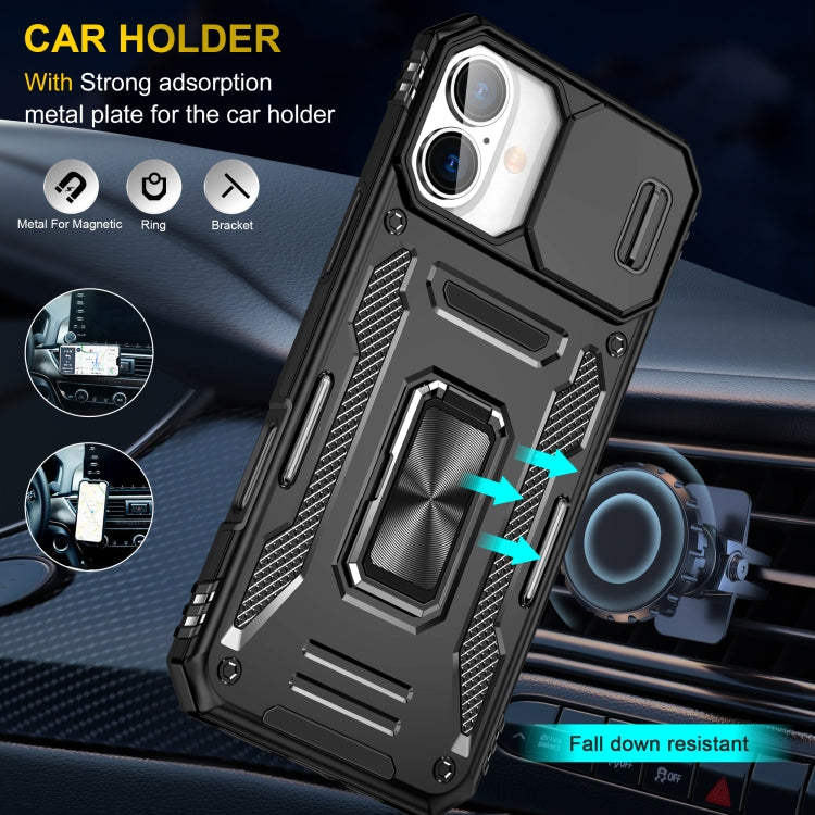 For iPhone 16 Armor PC + TPU Camera Shield Phone Case(Black)