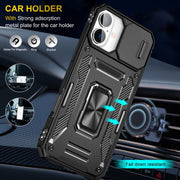 For iPhone 16 Armor PC + TPU Camera Shield Phone Case(Black)