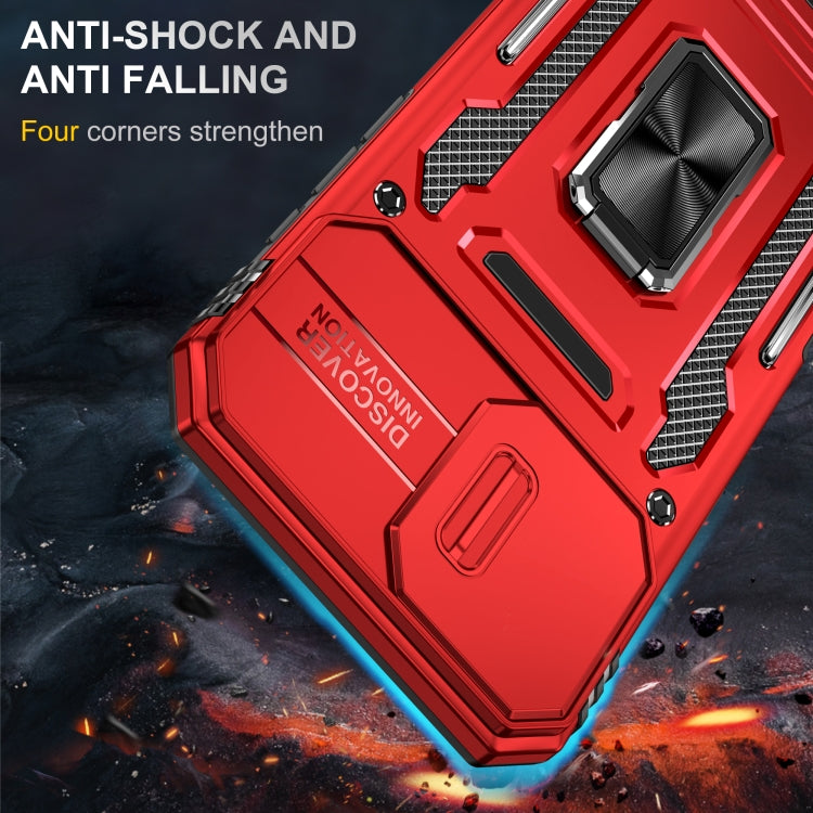 For iPhone 16 Armor PC + TPU Camera Shield Phone Case(Red)