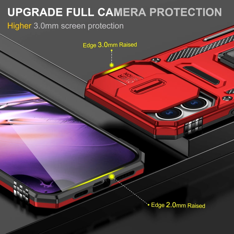For iPhone 16 Armor PC + TPU Camera Shield Phone Case(Red)