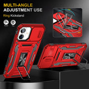 For iPhone 16 Armor PC + TPU Camera Shield Phone Case(Red)