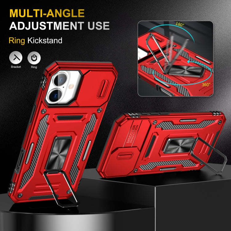 For iPhone 16 Armor PC + TPU Camera Shield Phone Case(Red)