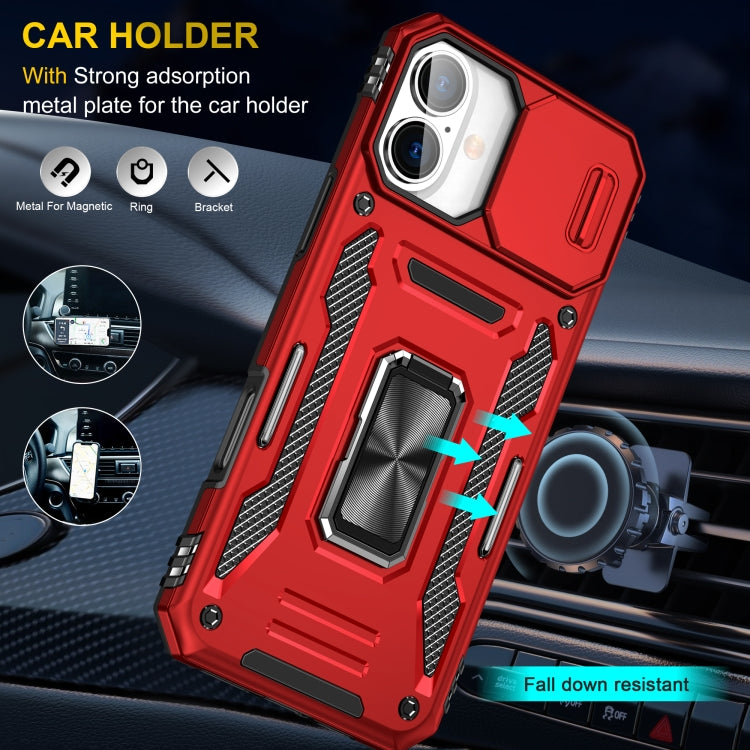 For iPhone 16 Armor PC + TPU Camera Shield Phone Case(Red)