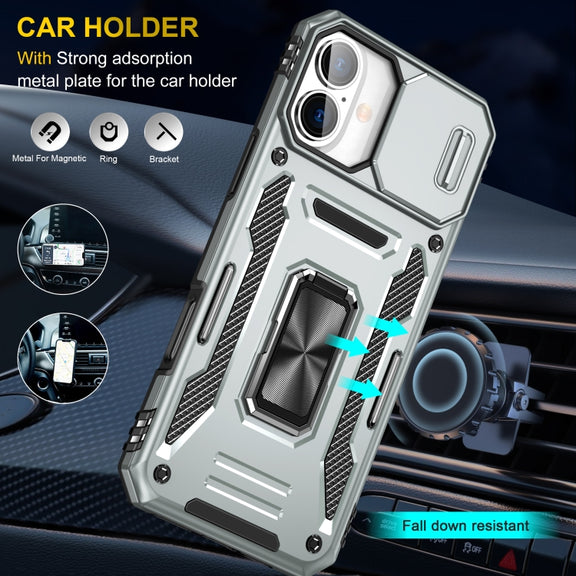 For iPhone 16 Armor PC + TPU Camera Shield Phone Case(Grey)