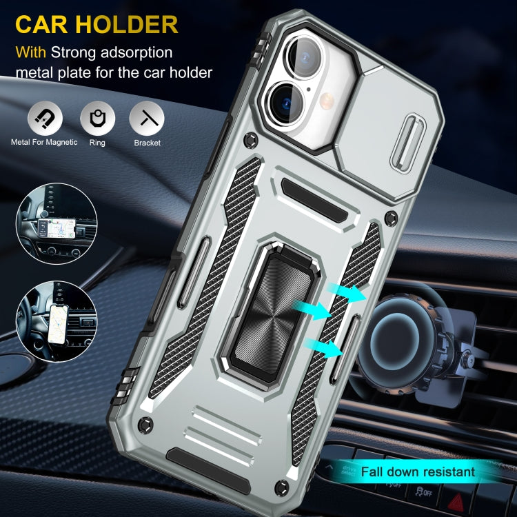 For iPhone 16 Armor PC + TPU Camera Shield Phone Case(Grey)