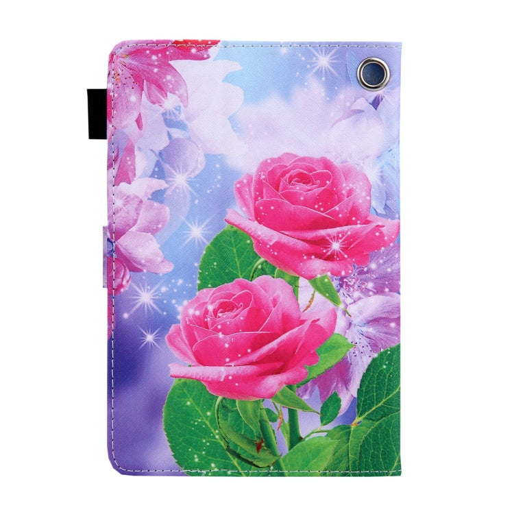 For Amazon Fire Max 11 2023 Colored Drawing Leather Smart Tablet Case(Red Rose)