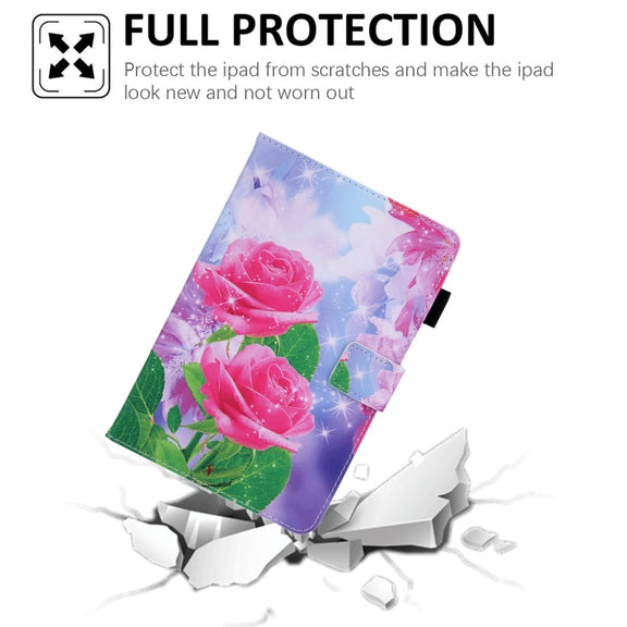 For Amazon Fire Max 11 2023 Colored Drawing Leather Smart Tablet Case(Red Rose)