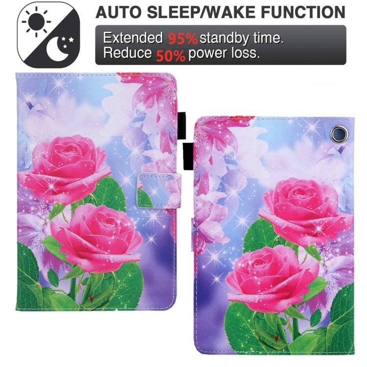 For Amazon Fire Max 11 2023 Colored Drawing Leather Smart Tablet Case(Red Rose)
