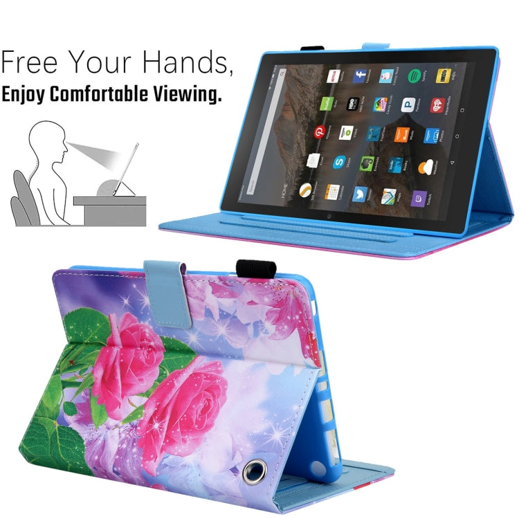 For Amazon Fire Max 11 2023 Colored Drawing Leather Smart Tablet Case(Red Rose)