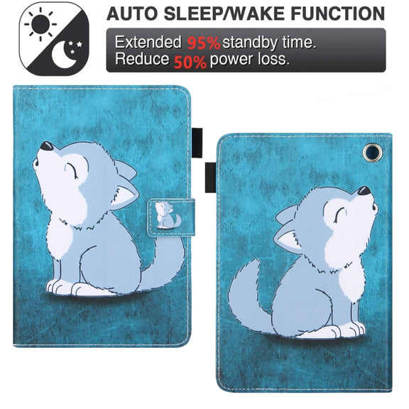 For Amazon Fire Max 11 2023 Colored Drawing Leather Smart Tablet Case(Cute Wolf)