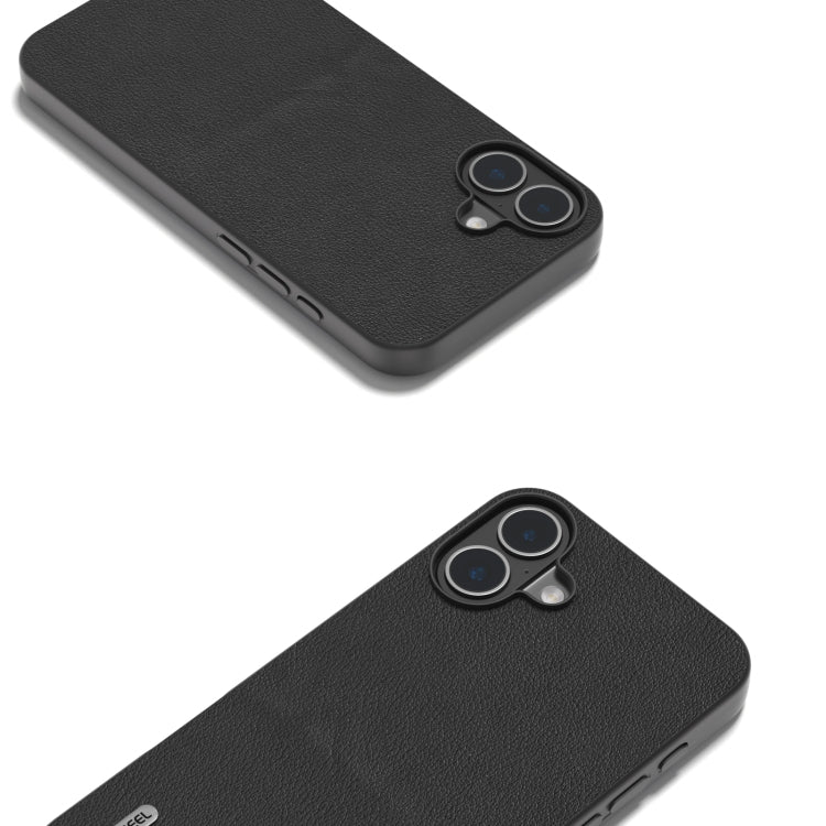 For iPhone 16 ABEEL Genuine Leather Wave Black Edge Phone Case(Black)