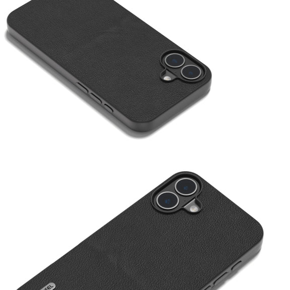 For iPhone 16 ABEEL Genuine Leather Wave Black Edge Phone Case(Black)