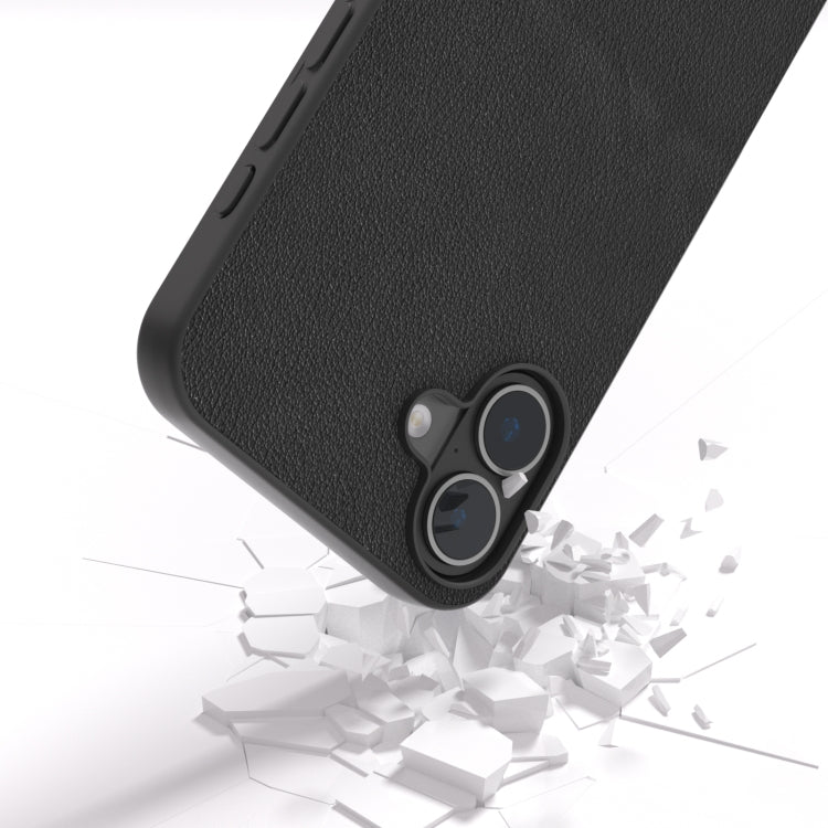 For iPhone 16 ABEEL Genuine Leather Wave Black Edge Phone Case(Black)