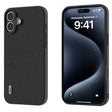 For iPhone 16 Plus ABEEL Genuine Leather Wave Black Edge Phone Case(Black) - free shipping - PMC TechLife - Order now!